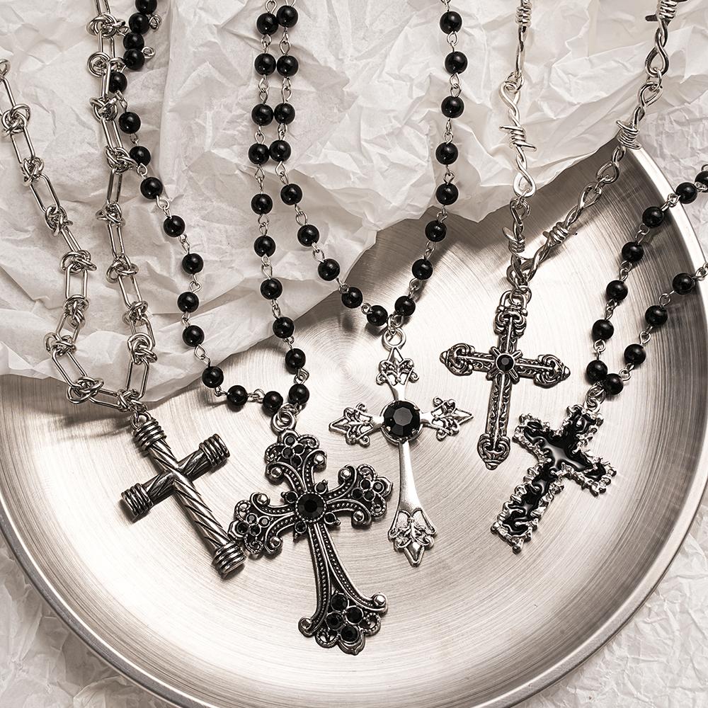Y2k punk style creative black cross set necklace, trendy retro necklace, Christmas party jewelry gift