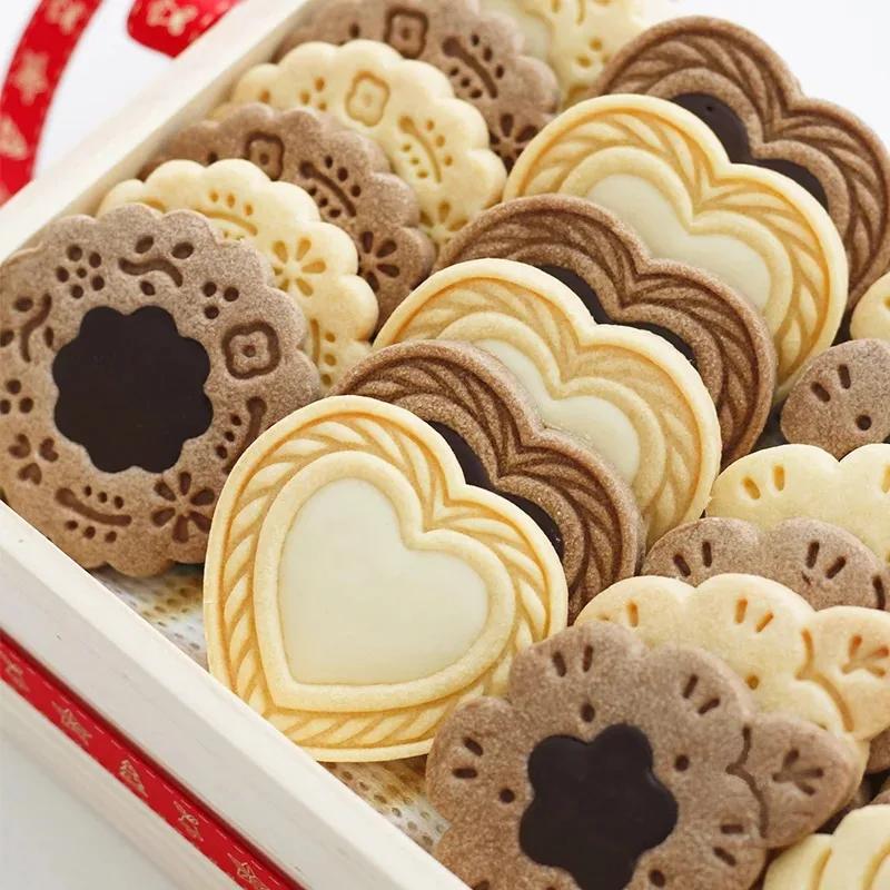 1/4PCS Sandwich Cookie Cutters Mold Valentine’s Day Love Stuffed Biscuit Stamp Dessert Pastry Hand Pressed Baking Mold Tools