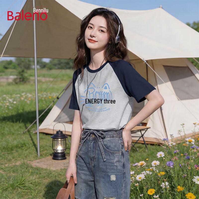 Baleno Women s Pure Cotton Color-Block Raglan Sleeve T-Shirt L