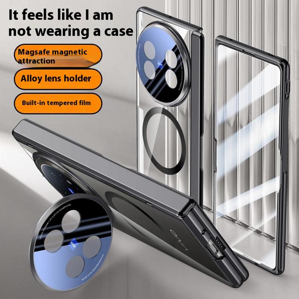 For vivo X Fold5 5G Magnetic Case PC+Acrylic Phone Cover with Anti-Spy Screen Protector,Lens Kickstand