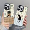 Striped Coffee Cat Laser Phone Case For iPhone 17 16 Pro Max 15 14 Pro Max Plus 13 Mini 12 11 Pro Max Shockproof Black Covers