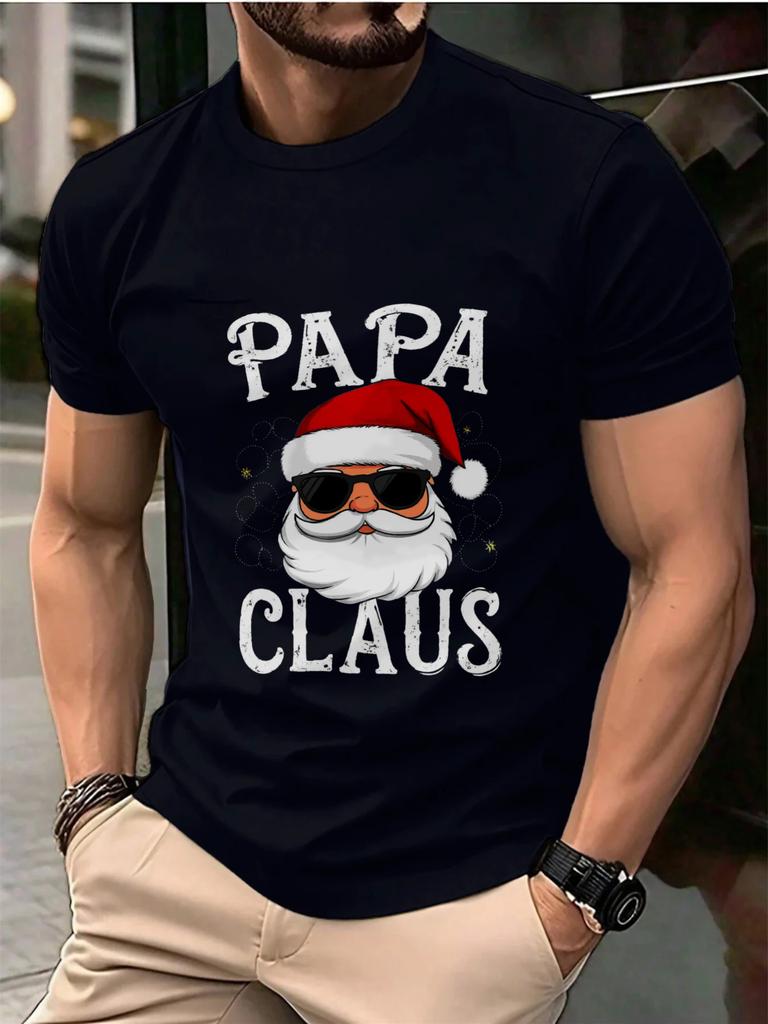 Mens TShirt Black Papa Claus Santa Face with Sunglasses Printed Pattern  Text High Quality Cotton
