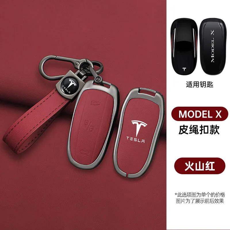 Samolepka na auto 2025 Nová Tesla Slitina zinku Kůže Klíčenka do auta Chytrý dálkový ovladač Pouzdro Kryt Taška Držák Pro Tesla Model X Model M Pro