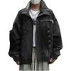 Distressed Metal Button Denim Jacket With Raw Hem Deconstructed Design Streetwear Oversized Collar Workwear Style