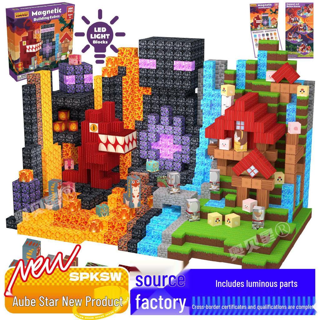 Pink Castle Cube Magnetic Building Block Set - STEM Educational Toy