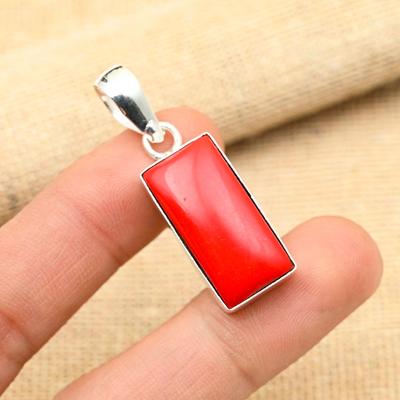 Wonderful Red Coral Gemstone Handmade 925 Sterling Silver Jewelry Pendant For Women