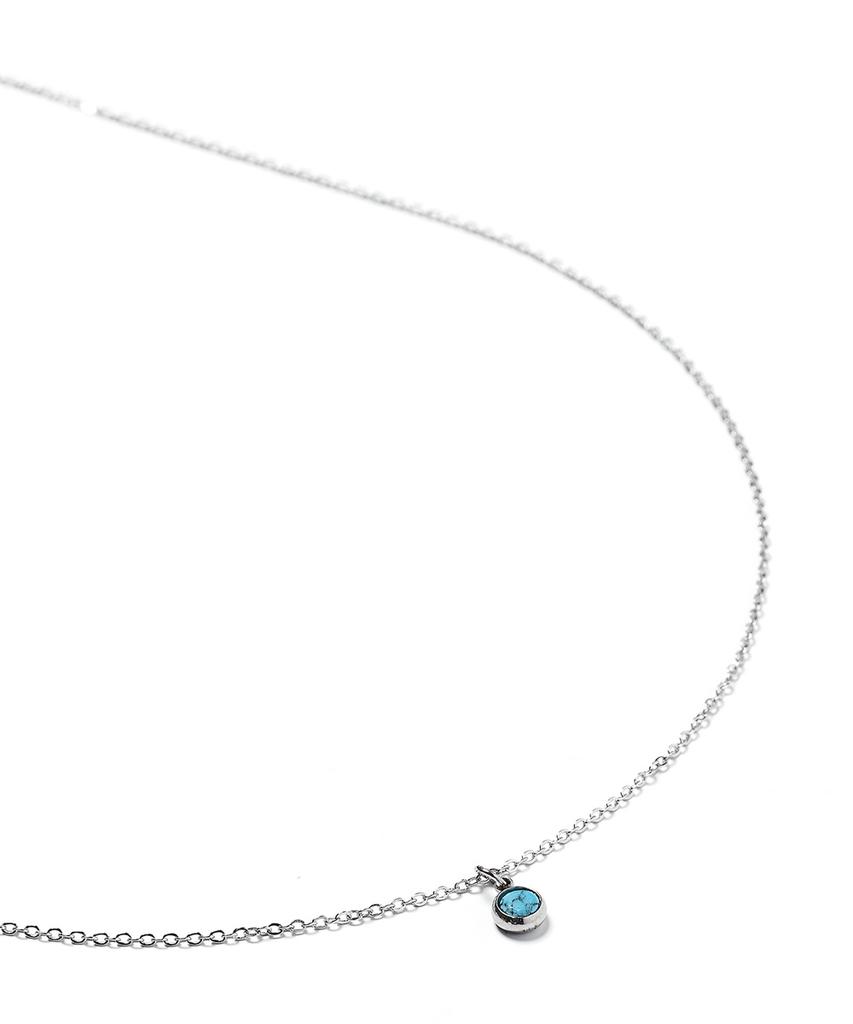Jbans Classic Minimal Turquoise Pendant Slim Chain Necklace (C2601-An989_Sv)