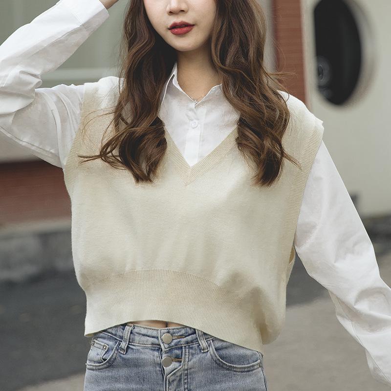 Women's Korean Style Knit Pullover Vest - Casual College Sweater Top