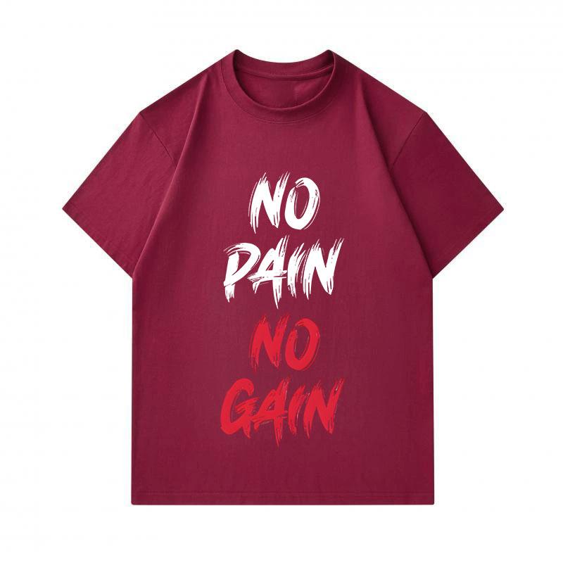 Men's 100% Cotton Crew Neck Short Sleeve T-Shirt, Casual NO PAIN NO GAIN Motivational Printed Breathable Soft Daily Workout Tee Top for Fitness Enthus