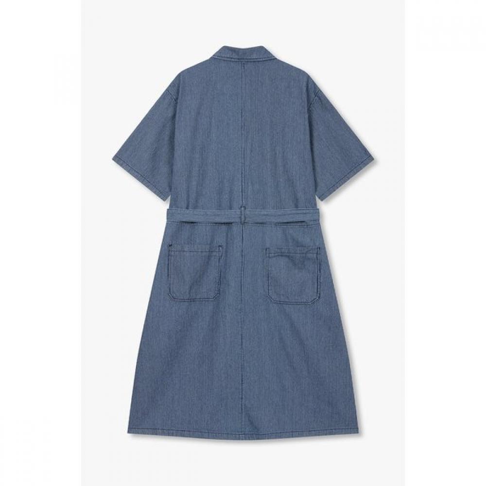 Studio Tomboy Pinstripe Denim Belted Short Sleeve Dress 9176341987