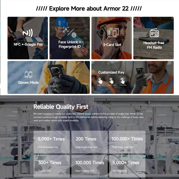 Ulefone Armor 22, Telefono Robusto IP68/IP69K, 6,58 pollici Android 15 MediaTek Helio G96 Octa Core, Rete: 4G, NFC, OTG