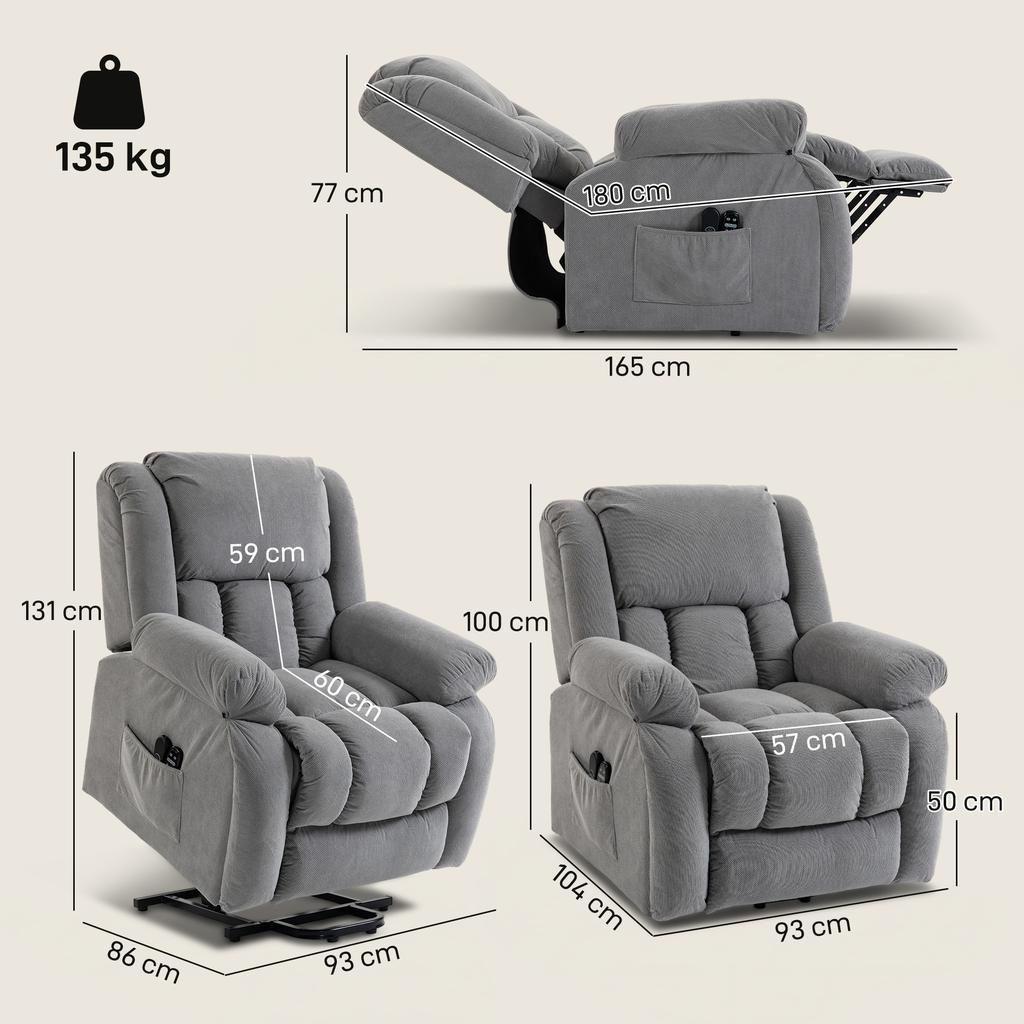 Electric Recliner Chair, Massage and Heating, Footrest, Reclining Backrest, Remote, Side Pocket