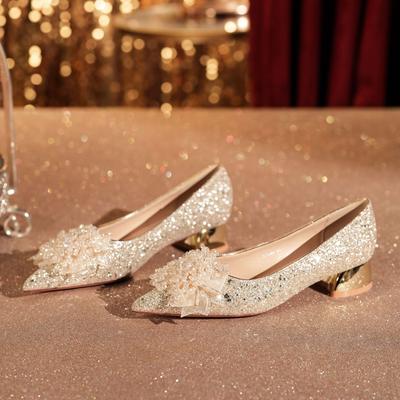 D-sequined Crystal Applique Rhinestone Wedding Shoes Banquet Dress Comfortable Luxury Temperament Commuter Professional Shoes