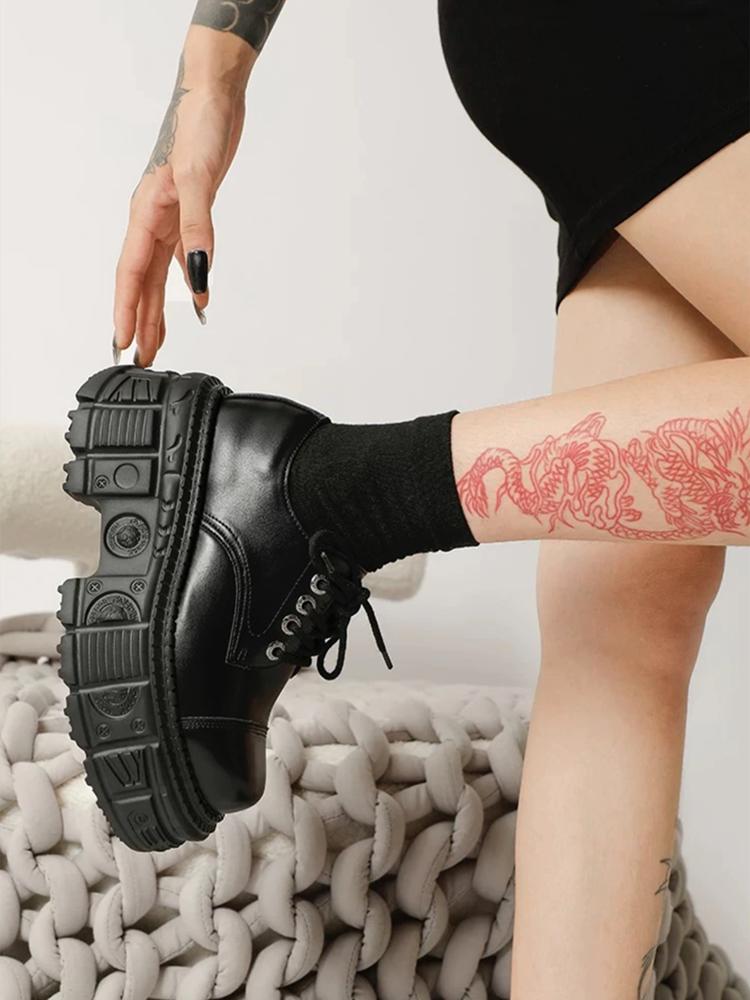 Sneakers Vintage Punk Style Women's Men Platform Shoes For Round Toe CoolHeight Increasing Ankle Boots Spring Autumn Lace Up