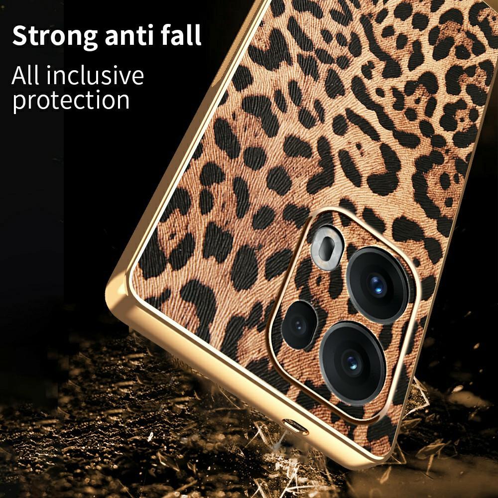 For Oppo Reno13 Pro 5G Case Leopard Print PU Leather Coated PC+TPU Electroplating Phone Cover