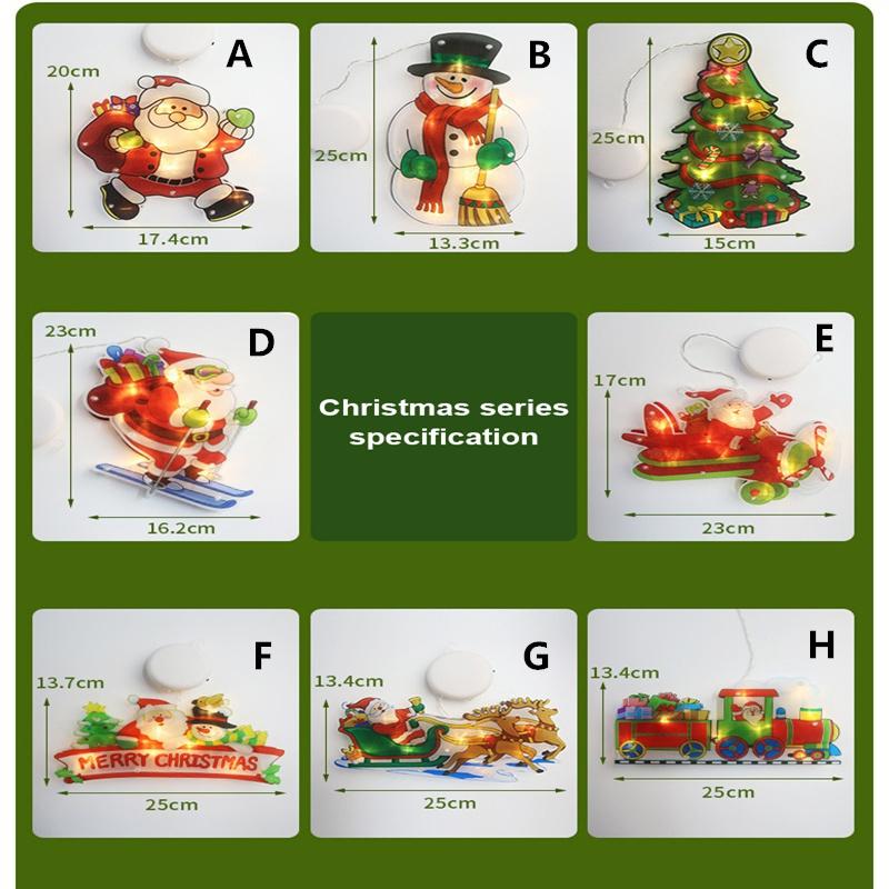 1Pc Christmas Window Decoration Hanging Lights 8 Styles LED Suction Cup Santa Claus Holiday Scene Atmosphere Decor