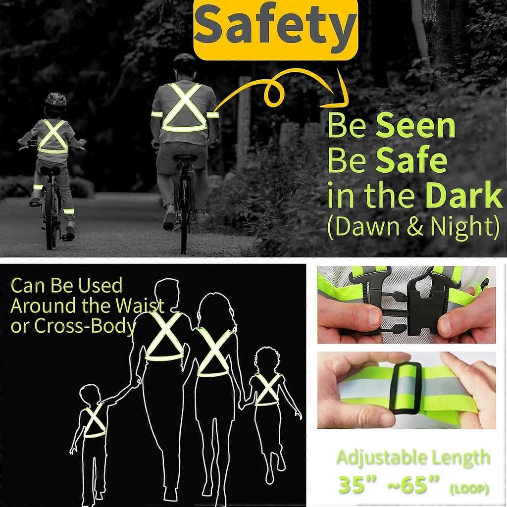 Reflective Vest Running Gear for Women Men Kids, Highly Visible Adjustable Reflective Belt 2 PackSafety for Night Running, Dog Walking, Jogging, Cycl