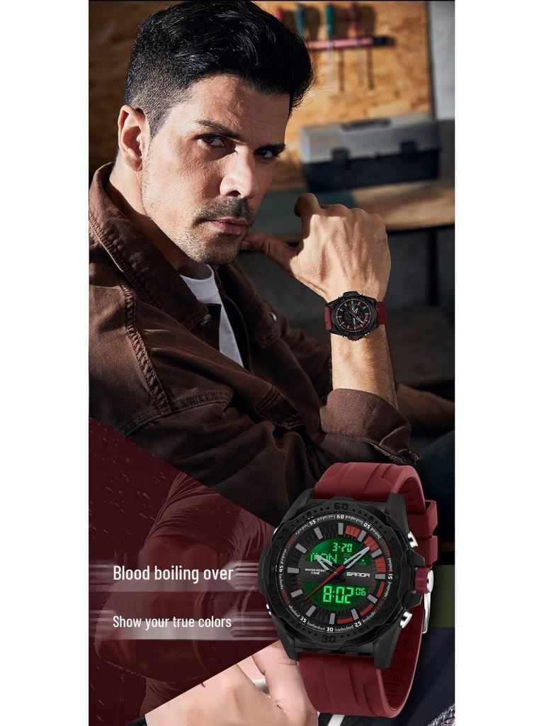 Relógio SANDA Casual com Duplo Display, Pulseira de Silicone, para Estudantes, com Função Soneca