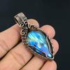 Handmade Copper Wire Wrapped Labradorite Pendant Necklace - Natural Blue Flash Gemstone Jewelry  Unique Boho Statement Gift for Her