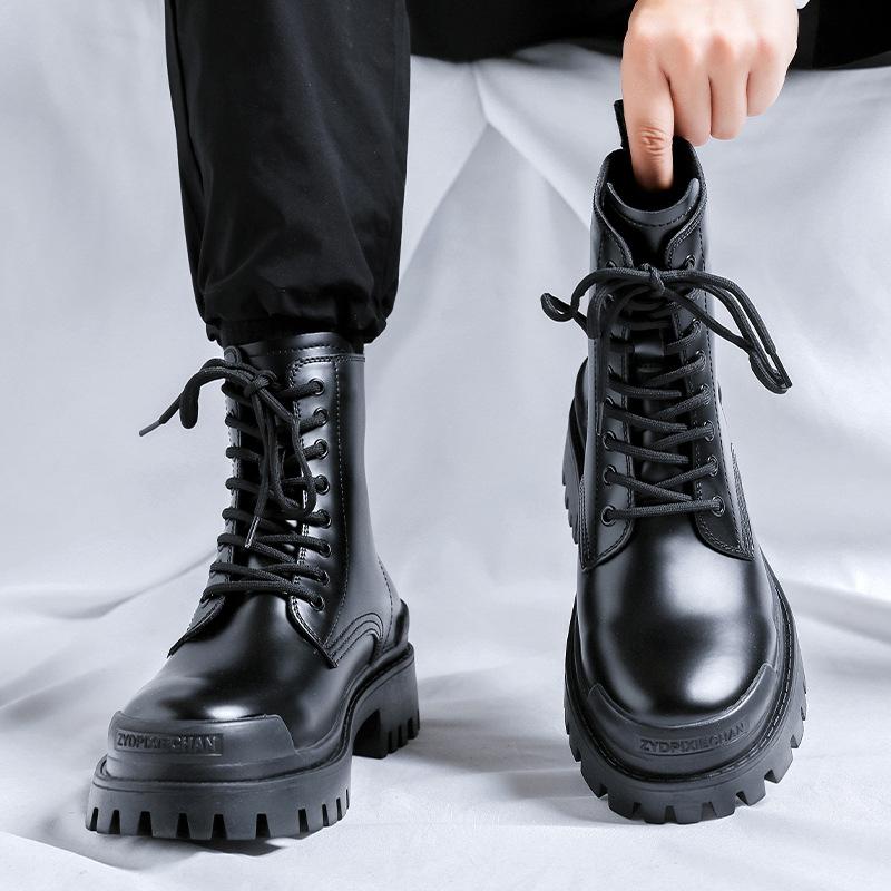 Boots Martin Boots High Top British Style Mid Top Tide Shoes Tooling Spring and Autumn Locomotive Summer Black Men's Shoes 8516-B