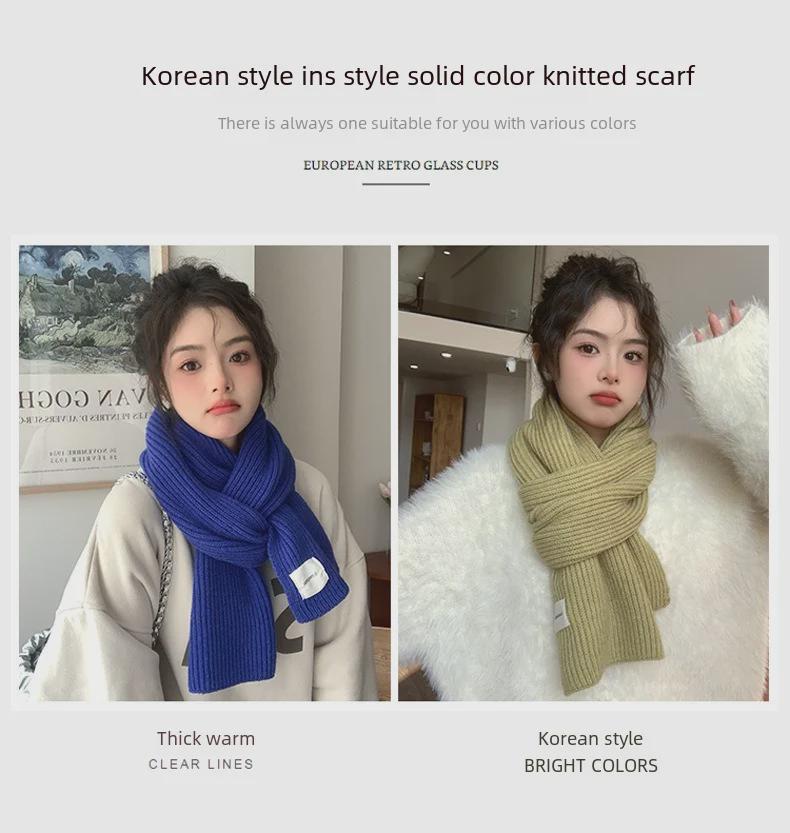 Cachecol de lã espessada vermelha de inverno para mulheres - versão coreana 2023