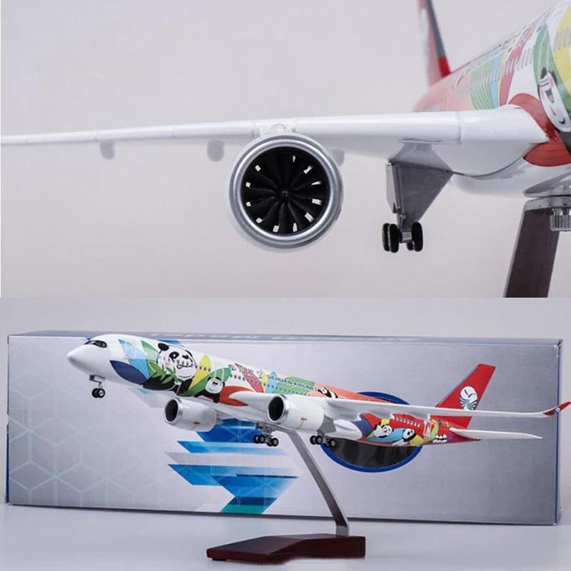 Plane Resin Plastic Diecast 47CM 1/142 Scale Airline Airbus A350 Sichuan Panda Airplane Model W Light and Wheel Holiday Decor