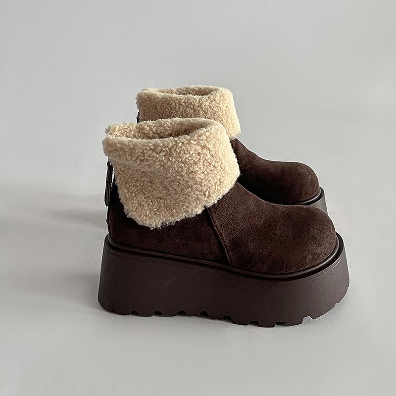 Mango head muffin ice cotton women's 2026 new small height increase thick bottom flip mouth piled thickened cotton shoes