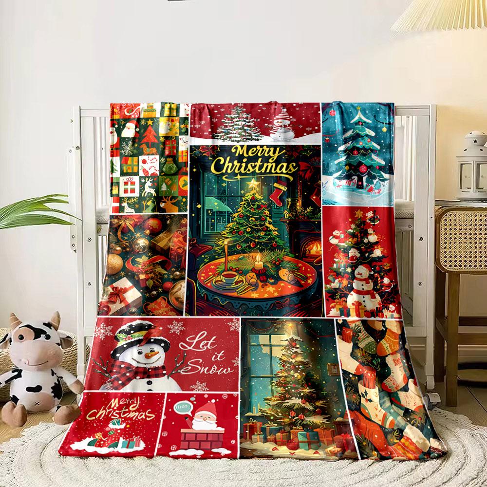 Christmas Tree Snowman Gift Blanket Bedroom Blanket for Livingroom Couch Lunch Break Soft Throw for Friend's Festival Gift