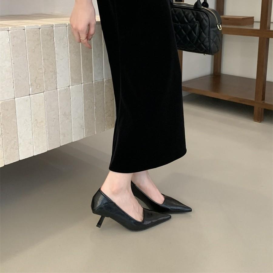 2025 Autumn Pointed Stiletto High Heels One-pedal French Kitten Heel Single Shoes Light Mouth Temperament Commuter Work Shoes
