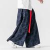 2026 Men Loose Wide Leg Pants Spring Men Casual Black Skirt Pants Fashion Flared Pants Chinese Style Men Print Harajuku Trousers