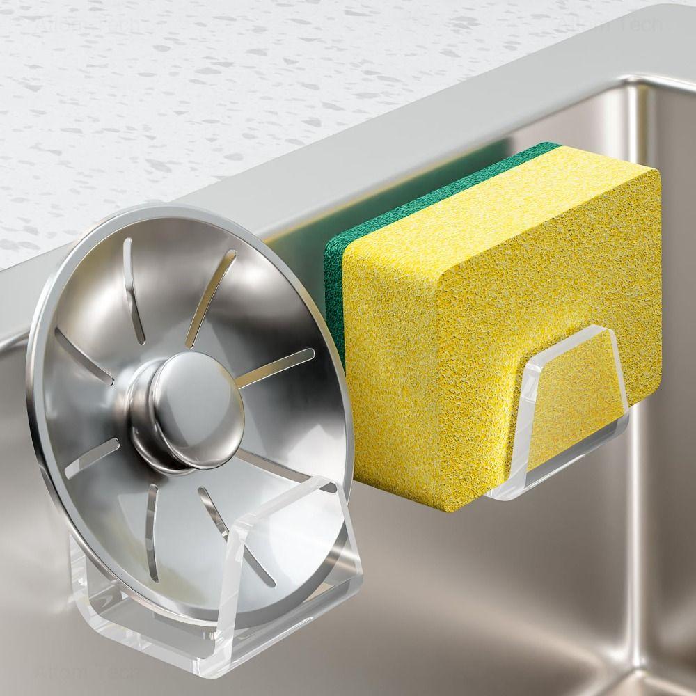 No-Drill Design Sink Sponge Holder Saves Space Clear Acrylic Multipurpose Storage Holder Efficient Drainage Easy to Install