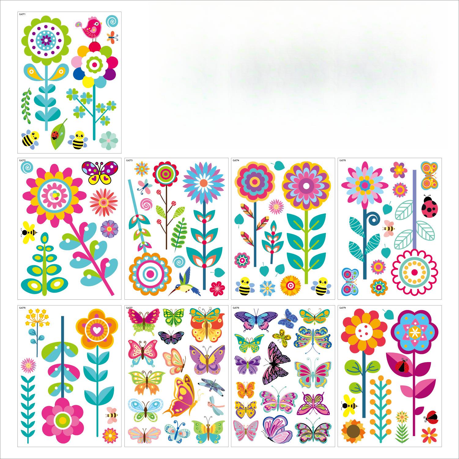 

Цветочные бабочки наклейки на окна растение дом гостиная детская сад стеклянное украшение электростатические весенне-летние наклейки на окна