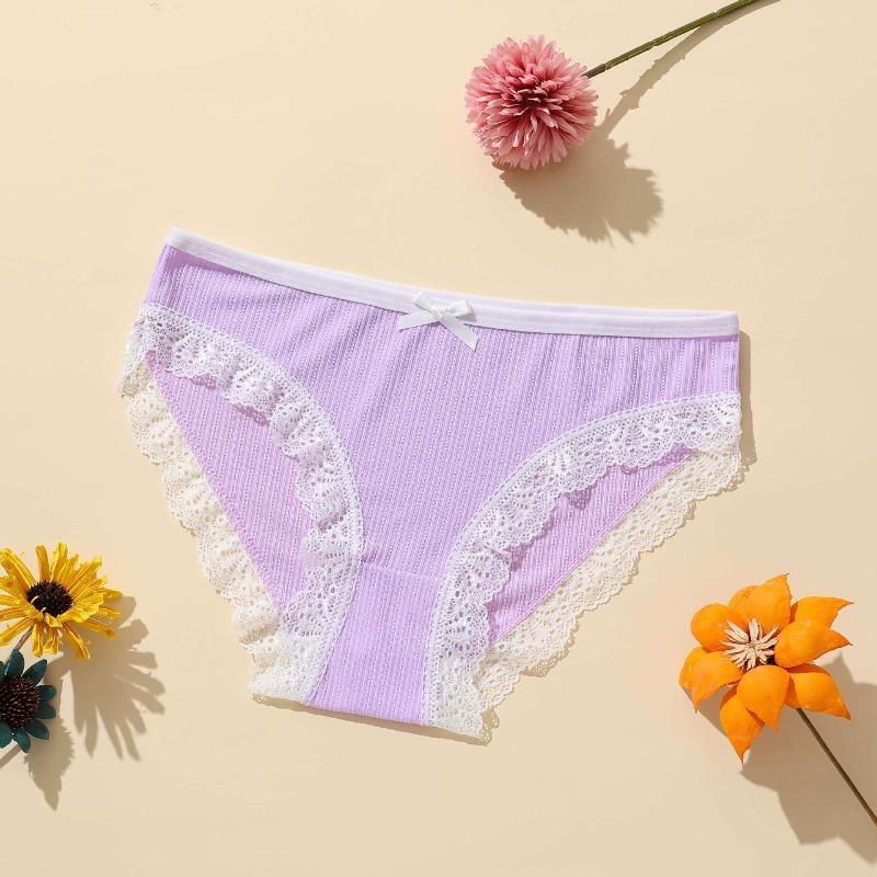 Ladies Spring and Summer New Lace Pure Color Breathable Double Layer of Low Waist Triangle Briefs