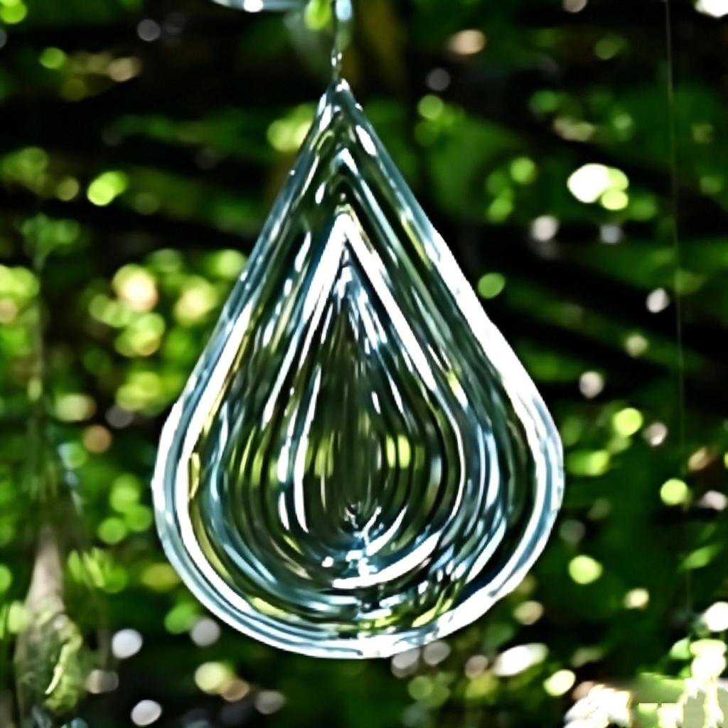 Colorful Silver Stainless Steel Raindrop Wind Spinner - 3D Foldable Ornament for Home and Balcony.