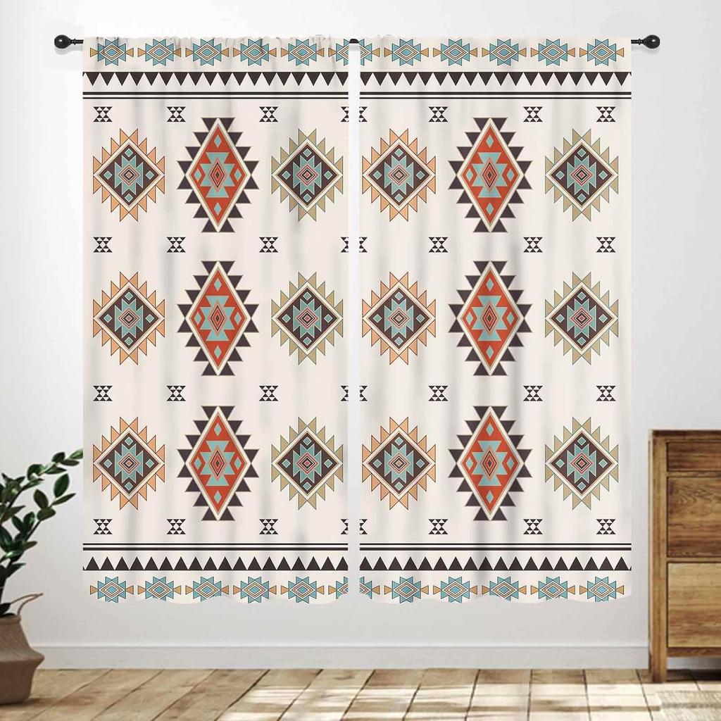 Western Cow Skull Curta,Beige Southwestern Bohemian Geometric Pattern Native Aztec Longhorn Head Cowboy Farmhouse Country