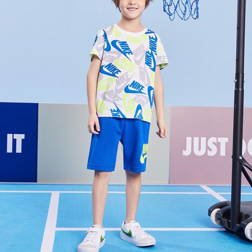 Nike Color Block Logo Sports Short Sleeve And Shorts Casual Sports Set Kids sets Game-Royal DM3773-480