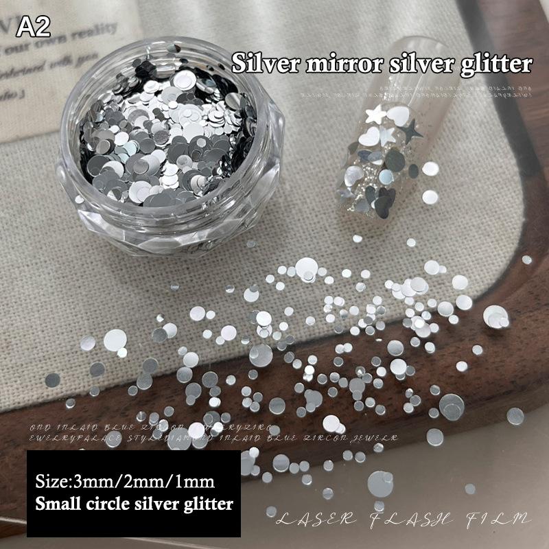 1 Box 3D Mini Round Heart Star Nail Art Charms Sequin Nail Art Flake Silvery Shiny Charms Accessories