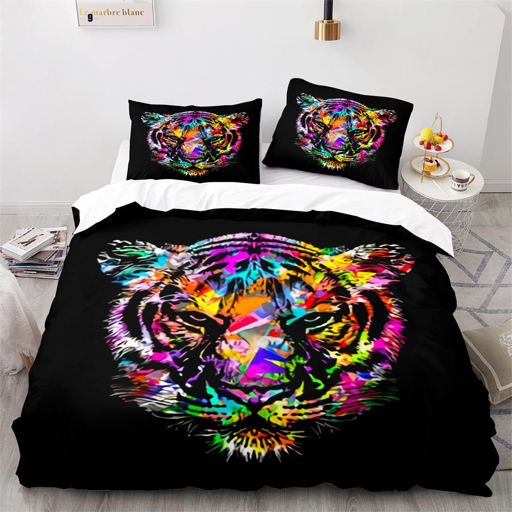 Lion Duvet Cover Set 3D Print Wild Animals Colourful King Queen Size For Kids Teens Adults Bedding Set Polyester Comforter Cover