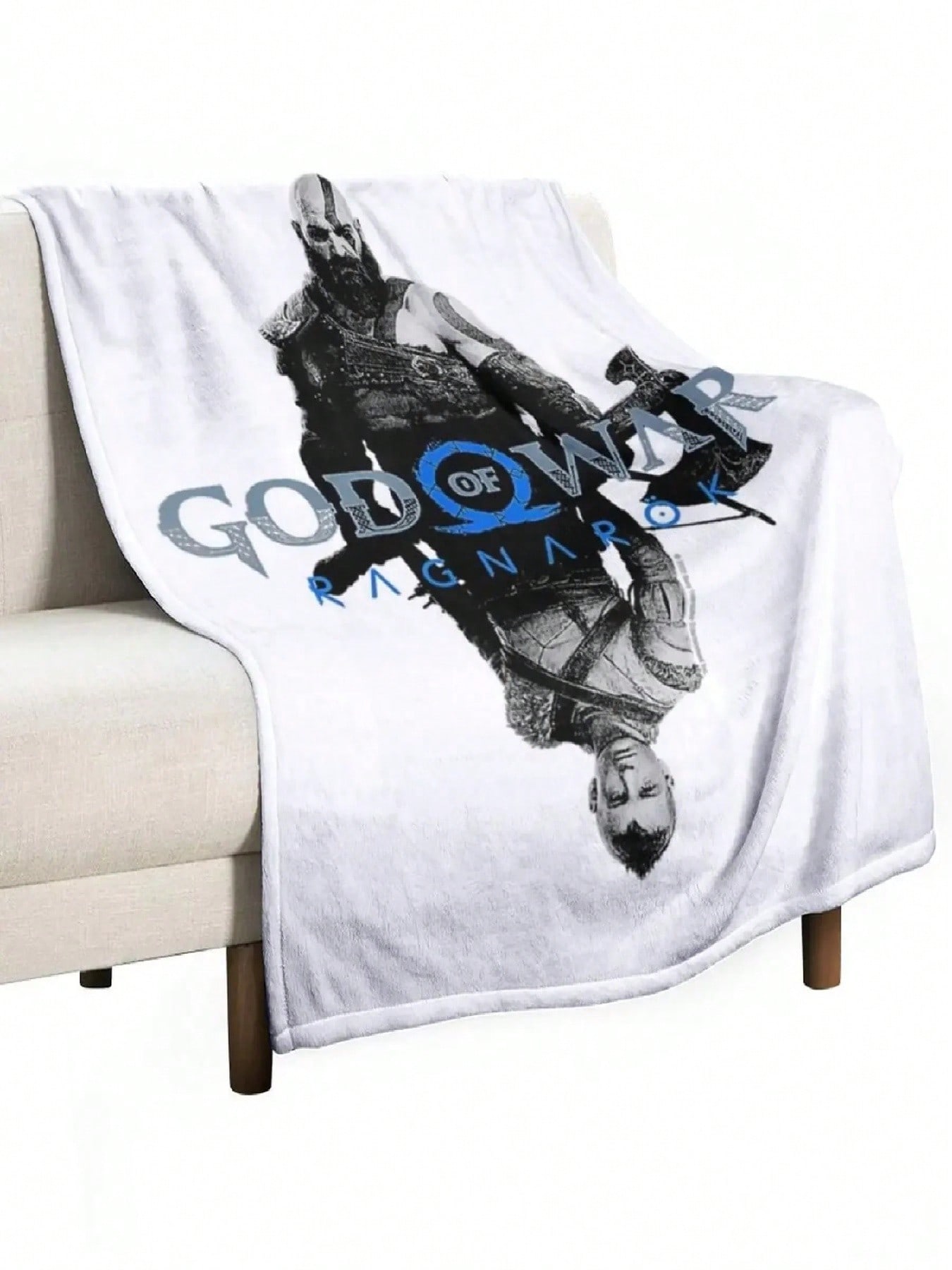 

God Of War_ Ragnarok Кратос и Атрей Плед Мягкий Плед Для #Цвет_МУЛЬТИ,Размер_100X130СМ 75X95CM серый
