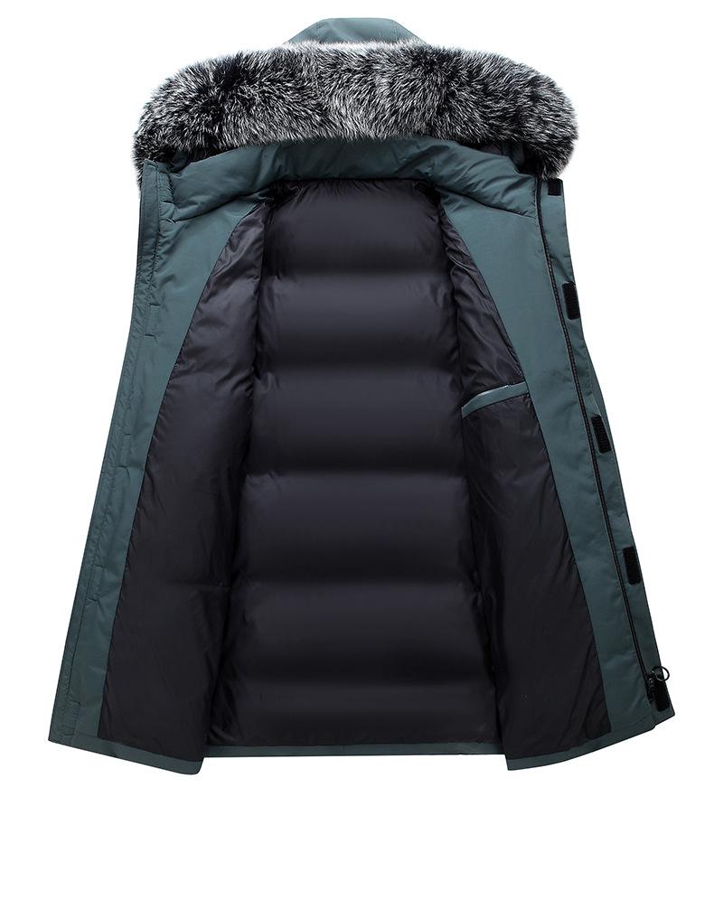 Trendy Winter Mid-Length Down Jacket with Fur Collar - Loose Fit, Hooded, Bestseller for Couples