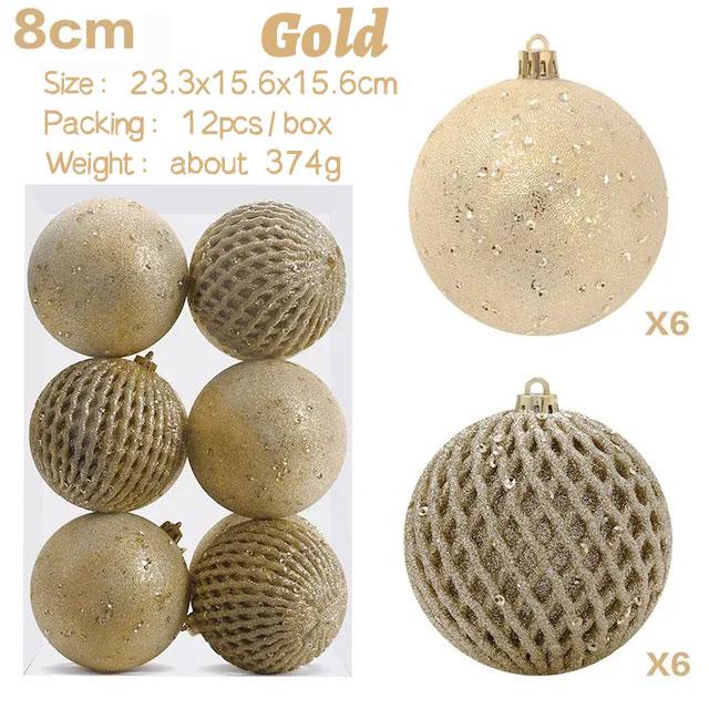 

Набор елочных шаров с пайетками, 8 см/12 шт., с блестящей золотой и серебряной краской, пластиковые подвески для украшения дома, елочные украшения 8cm