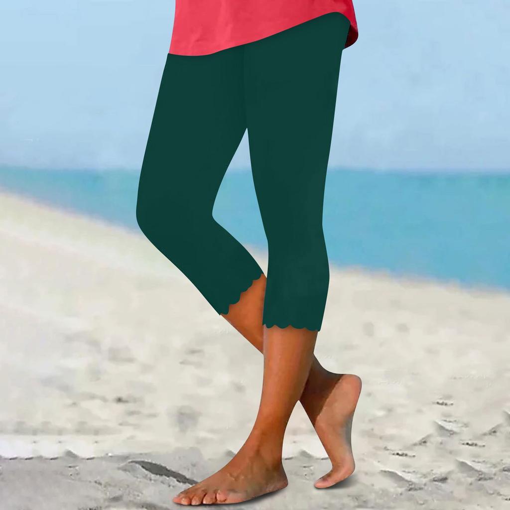 Damen Einfarbige Slim Fit Capri-Leggings Dehnbar Mittelhoch Lässige Cropped Hosen für den Alltag