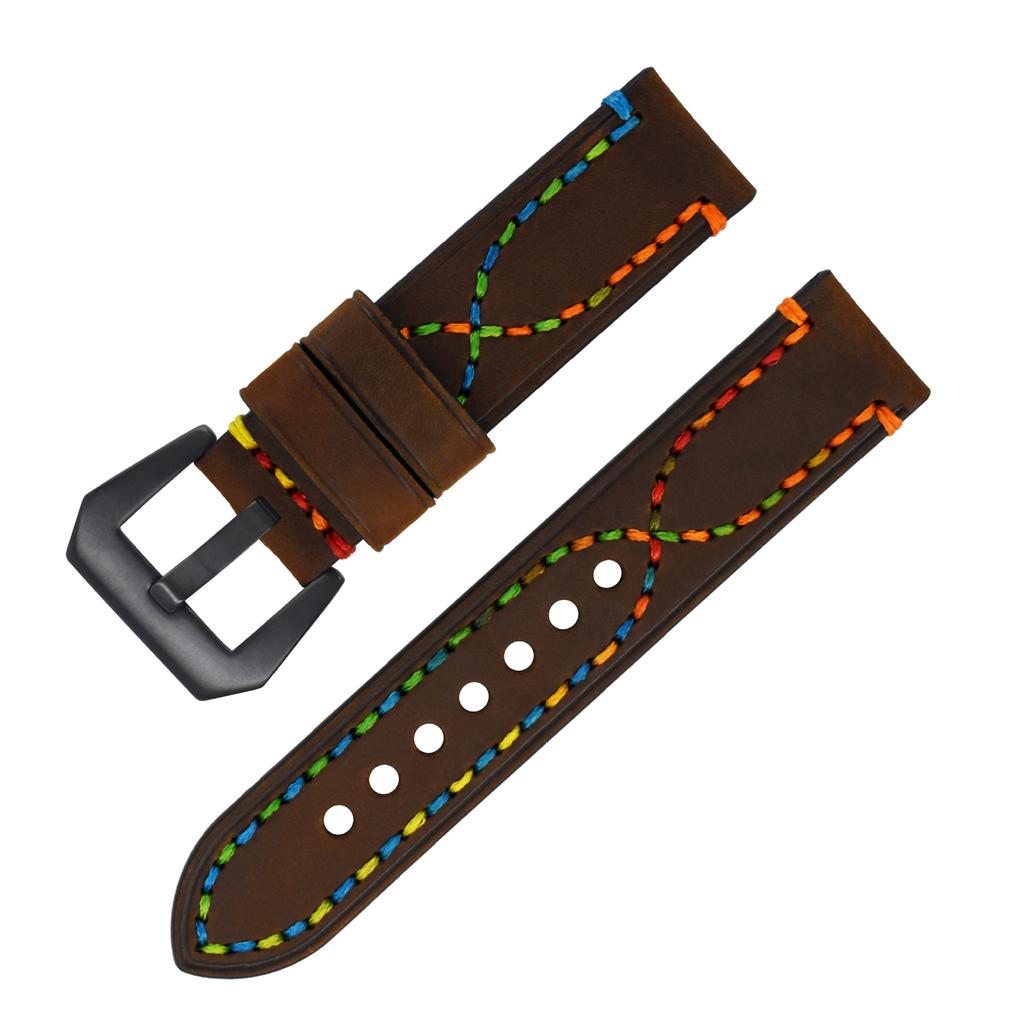 Handmade Color Thread First Layer Crazy Horse Leather Universal Watch Strap Adaptation 18 20 22 24 26mm