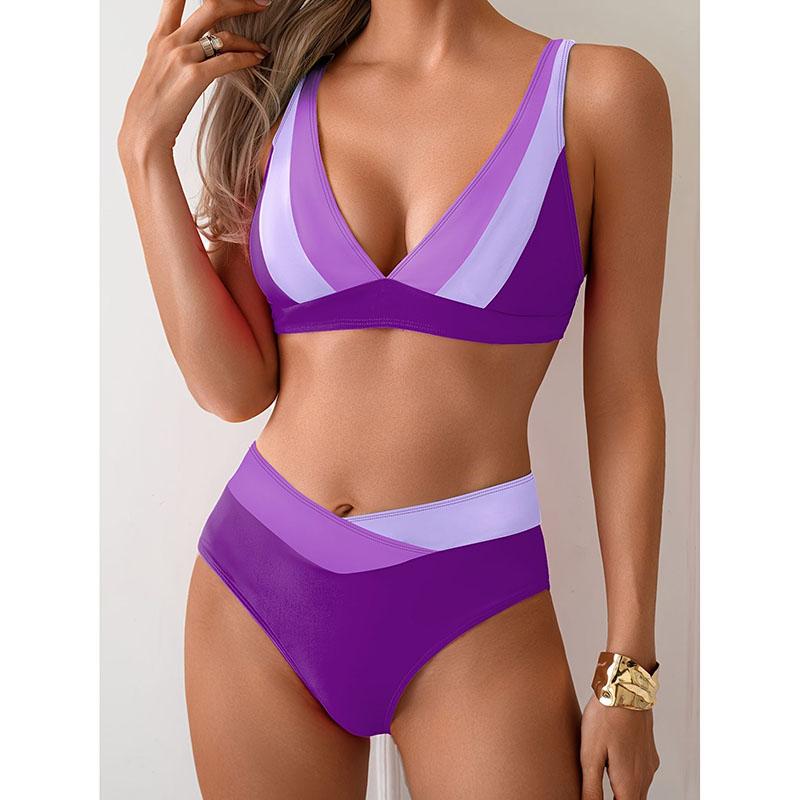 

Новый сексуальный женский купальник с V-образным вырезом, комплект бикини, состоящий из двух частей, женский пляжный купальный костюм, бикини Feminino XXL фиолетовый
