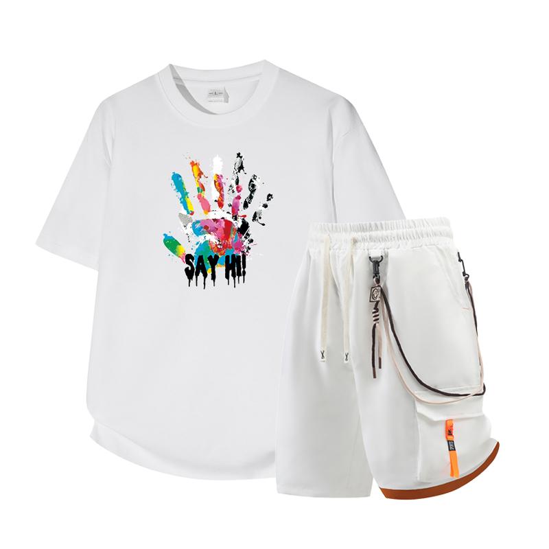 Dmo Men's Short Sleeved Set Summer Short Sleeved Slim Fit Upper Garment Men's Two-piece Set