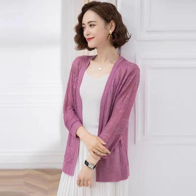 Middle Aged and Elderly Women's Long Knitted Cardigan with Summer Hollow Out Thin Design Paired with A Shawl and Air Conditioning Shirt