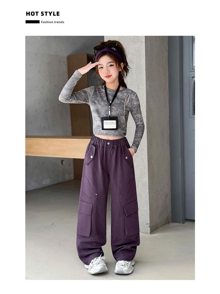 Girls' Wide-Leg Cargo Pants - Cool Street Style for Autumn 2025