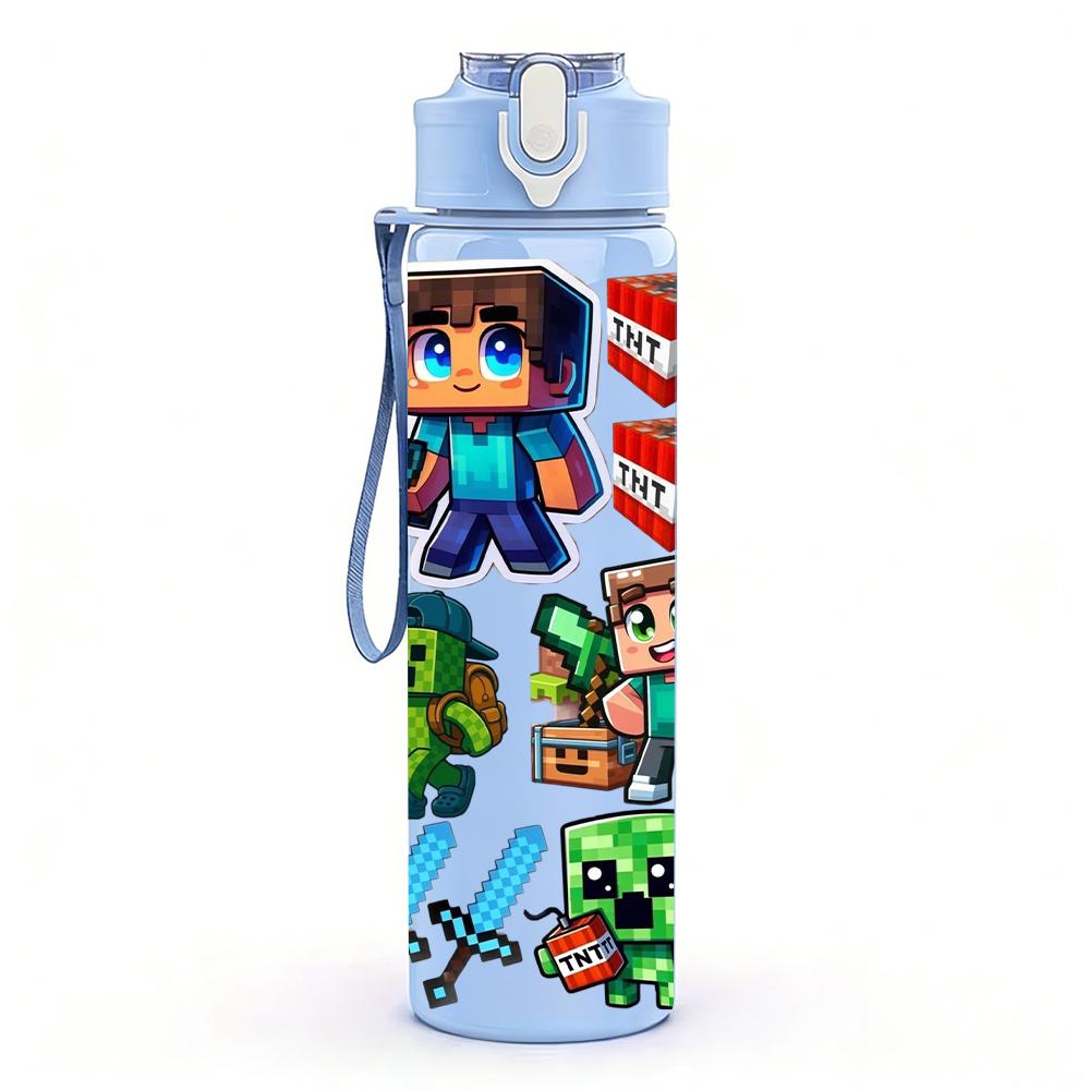 1PC Minecraft Multi Character Adventure 750ml Color Plastic Sports Water Bottle Leakproof Flip Straw Lid Suitable for Sports Office Home Use