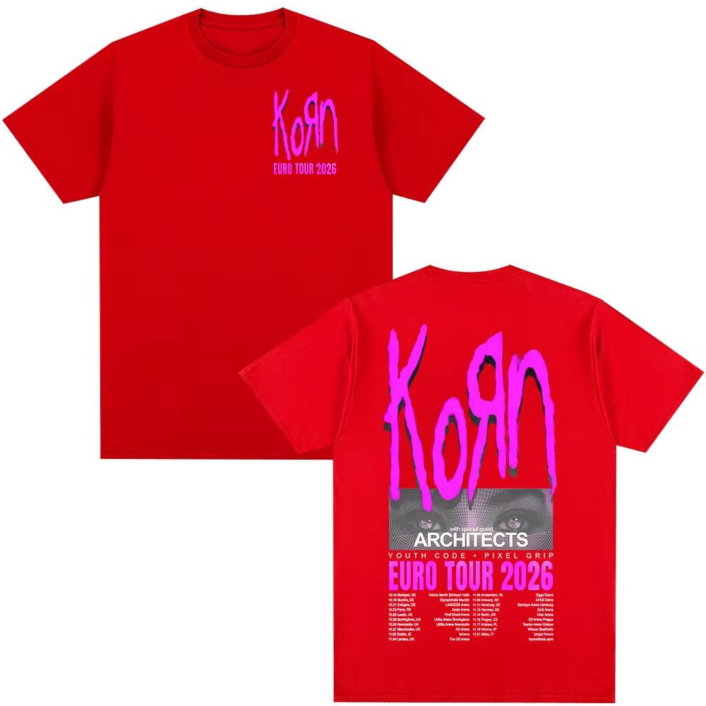 2026 Korn Tour Merch T Shirt Fan Gifts Metal Gothic Rock Band T Shirts Men Women Clothing Cotton Oversized Short Sleeve T-shirt Casual Tee Top