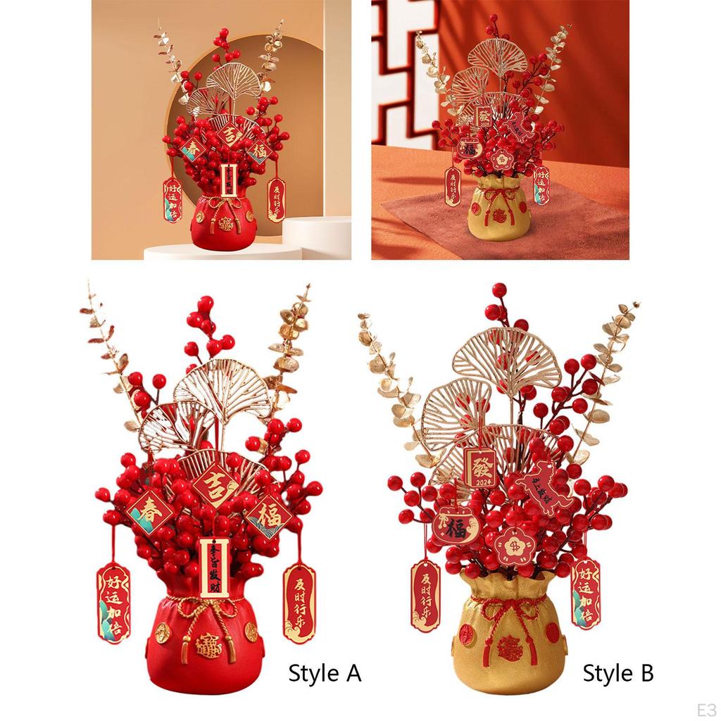 Chinese Year Decoration Artificial Potted Flower, Vivid Cabinet Decor Desk Ornament Vase